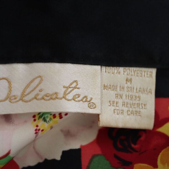 Delicates Vintage 90s Black Floral Kimono Robe Belted Wrap Loungewear - Picture 12 of 12